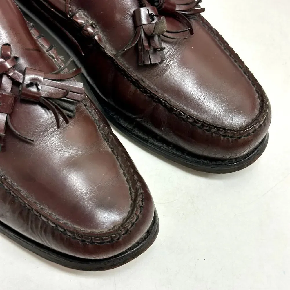 VERY GOOD Quoddy Tassel Loafer Burgundy Leather Vintage Made in USA Men's 9.5